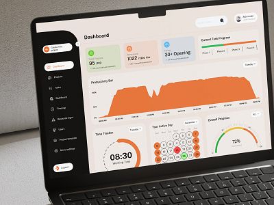 A laptop screen displaying an employee intranet dashboard with analytics widgets.